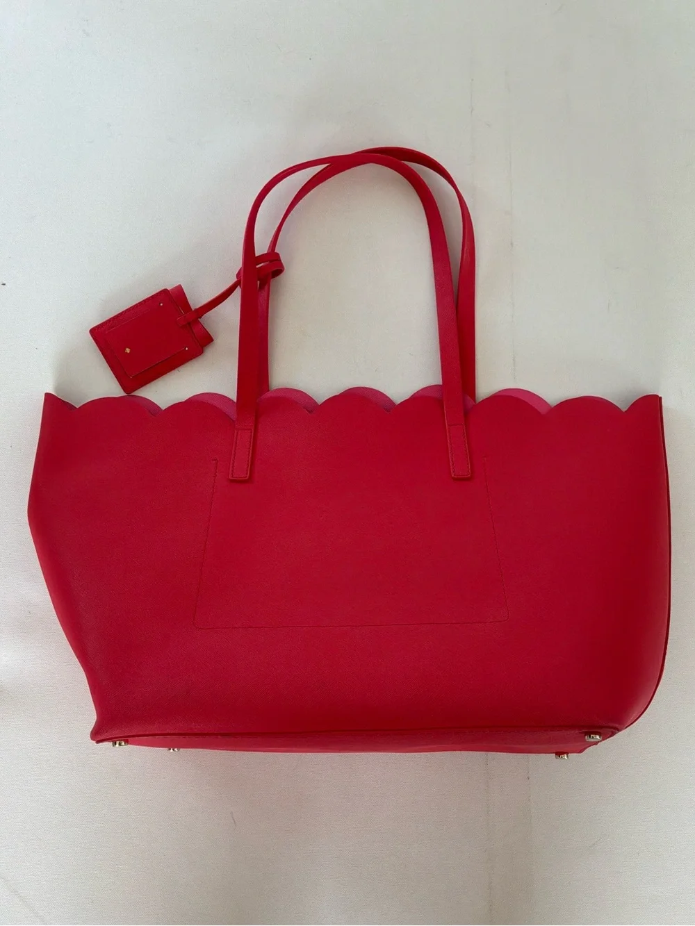Kate Spade New York Scallop Leather Tote Bag Pink Large Shoulder Purse